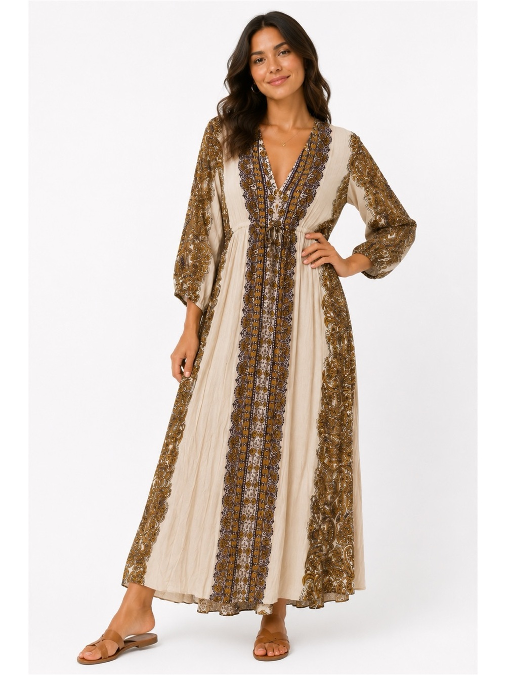 Free People Azalea Combo Empire Caftan Maxi Dress, Size S